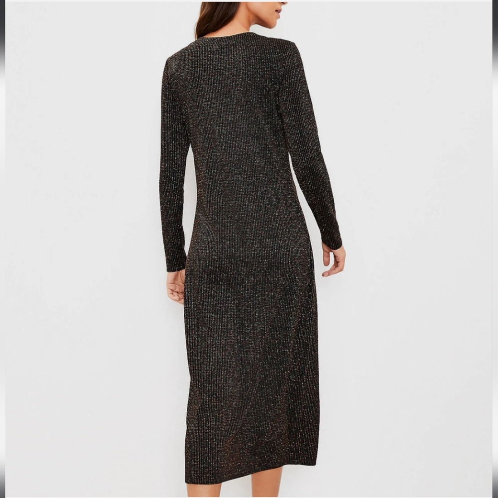 LOFT Shimmer Black Metallic Midi Dress, Long Sleeve, Size XL - Picture 4 of 11